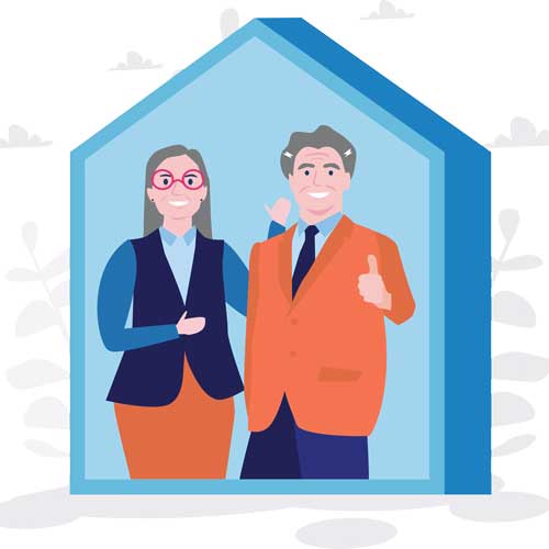 Cartoon of an older man and woman in a house